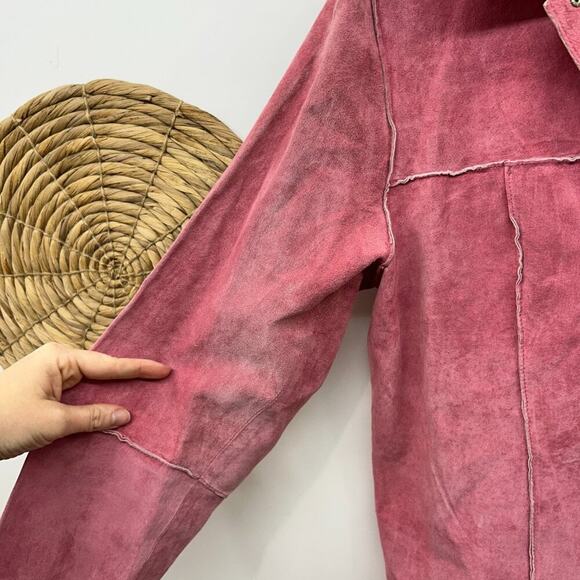 Vintage Revue Pink 100% Suede Button Long Sleeve Top Jacket 10 Western Country - Picture 8 of 9